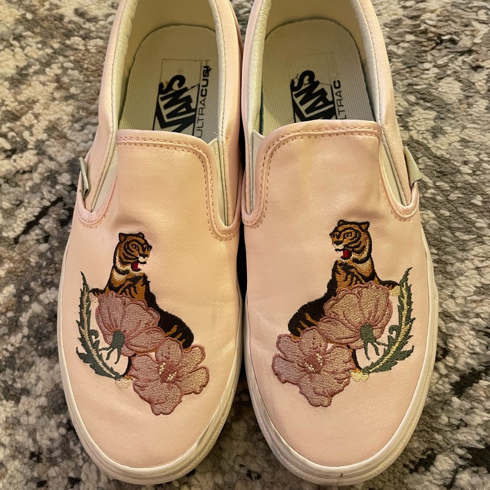 Used Vans tiger pink slip on shoes women size US 7